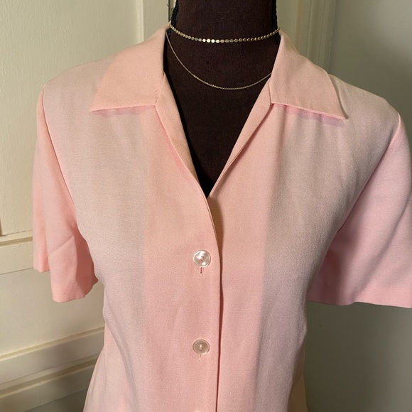 Vintage Pink Semi Sheer Button Up Blouse - Picture 3 of 6